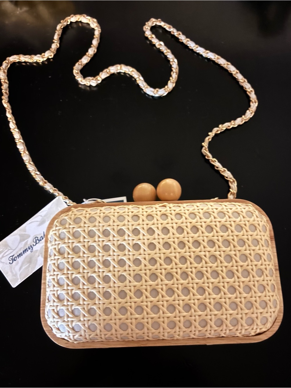Tommy Bahama Beige Woven Kiss-Lock Crossbody Clutch